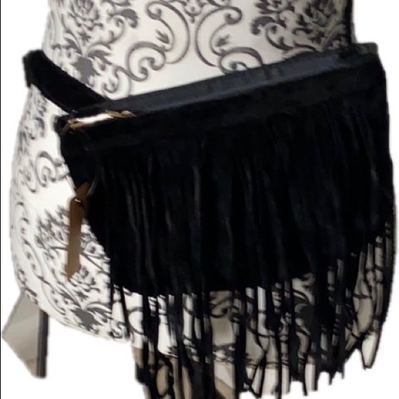 Handbags - Belt bag fringed 6 by 9 in black